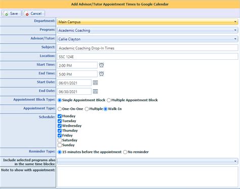 Group Appointment Entry .
